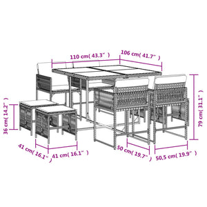 Set da Pranzo da Giardino 9 pz con Cuscini in Polyrattan Grigio 3211496