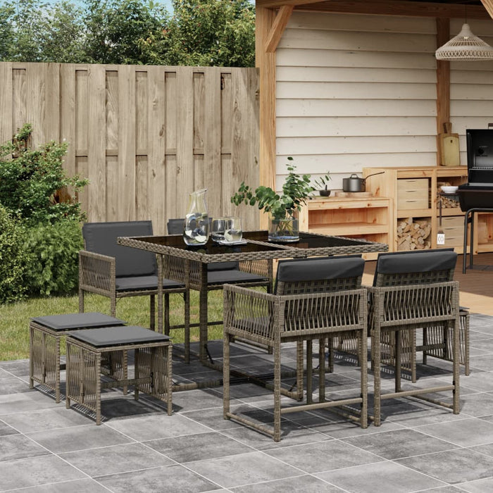 Set da Pranzo da Giardino 9 pz con Cuscini in Polyrattan Grigio 3211496