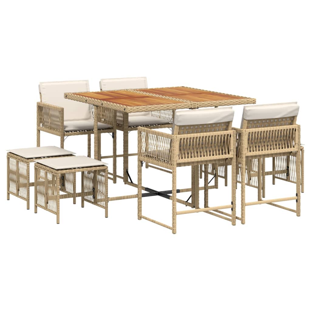 Set da Pranzo da Giardino 9 pz con Cuscini Beige in Polyrattan 3211504