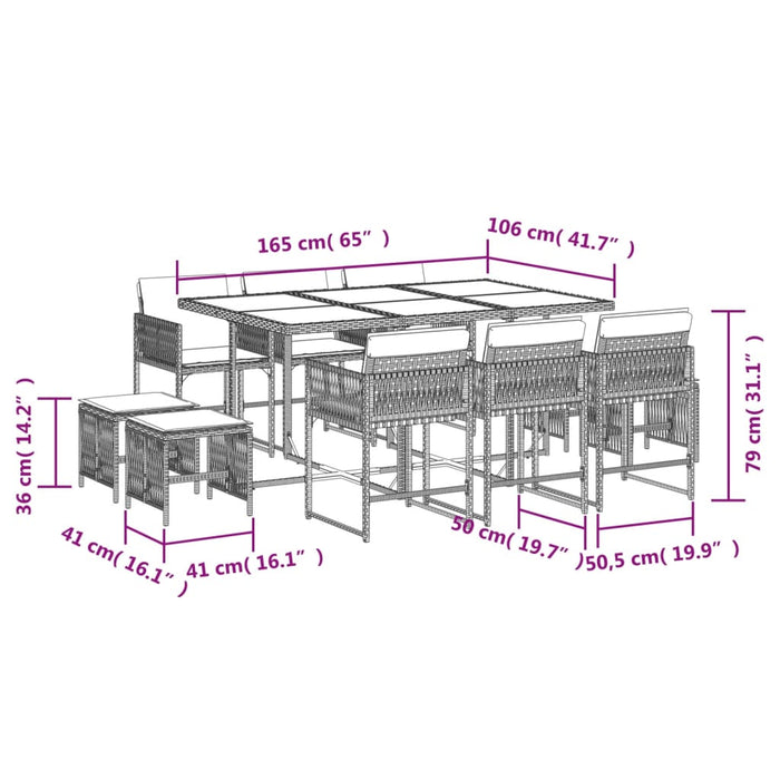 Set da Pranzo da Giardino 11 pz con Cuscini in Polyrattan Nero 3211507