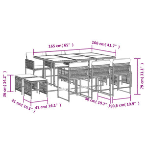 Set da Pranzo da Giardino 11 pz con Cuscini Polyrattan Marrone 3211509