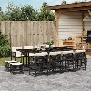 Set da Pranzo da Giardino 13pz con Cuscini Nero in Polyrattan 3211518