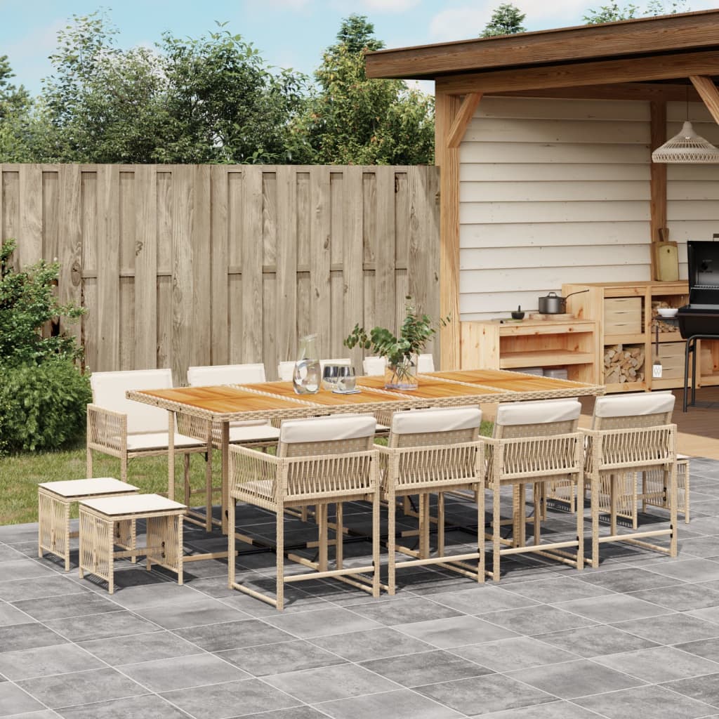 Set da Pranzo da Giardino 13 pz con Cuscini Beige in Polyrattan 3211528