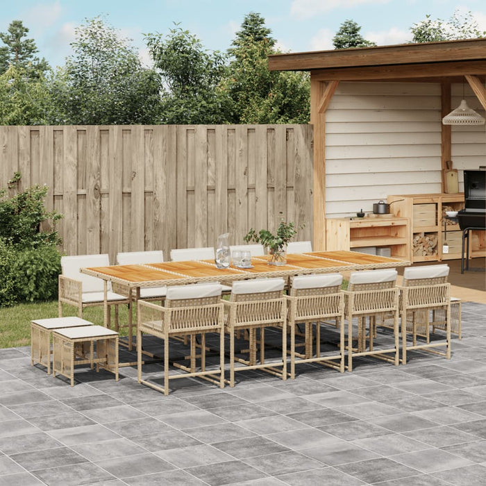 Set da Pranzo da Giardino 15 pz con Cuscini Beige in Polyrattan 3211540