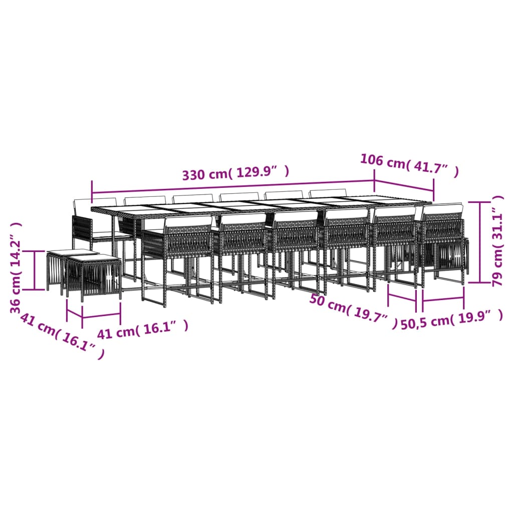 Set da Pranzo da Giardino 17 pz con Cuscini Nero in Polyrattan 3211542