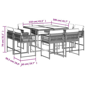 Set da Pranzo da Giardino 9 pz con Cuscini in Polyrattan Grigio 3211556