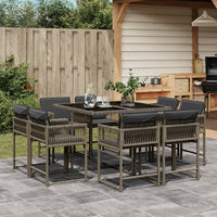 Set da Pranzo da Giardino 9 pz con Cuscini in Polyrattan Grigio 3211556