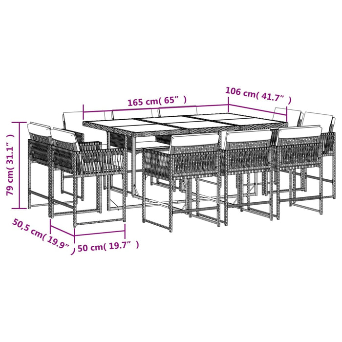 Set da Pranzo da Giardino 11pz con Cuscini in Polyrattan Grigio 3211568