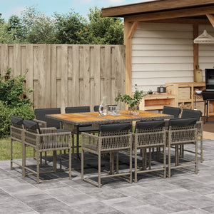 Set da Pranzo da Giardino 11pz con Cuscini in Polyrattan Grigio 3211574