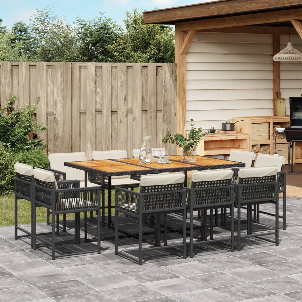 Set da Pranzo da Giardino 11 pz con Cuscini in Polyrattan Nero 3211575