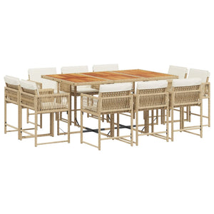 Set da Pranzo da Giardino 11 pz con Cuscini Beige in Polyrattan 3211576