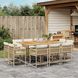 Set da Pranzo da Giardino 11 pz con Cuscini Beige in Polyrattan 3211576