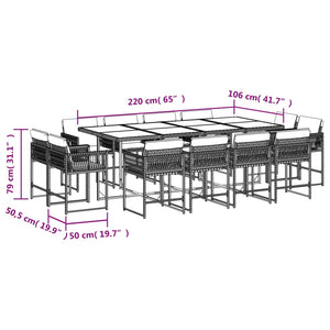 Set da Pranzo da Giardino 13pz con Cuscini Nero in Polyrattan 3211587