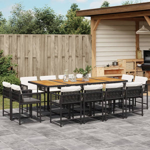 Set da Pranzo da Giardino 13pz con Cuscini Nero in Polyrattan 3211587