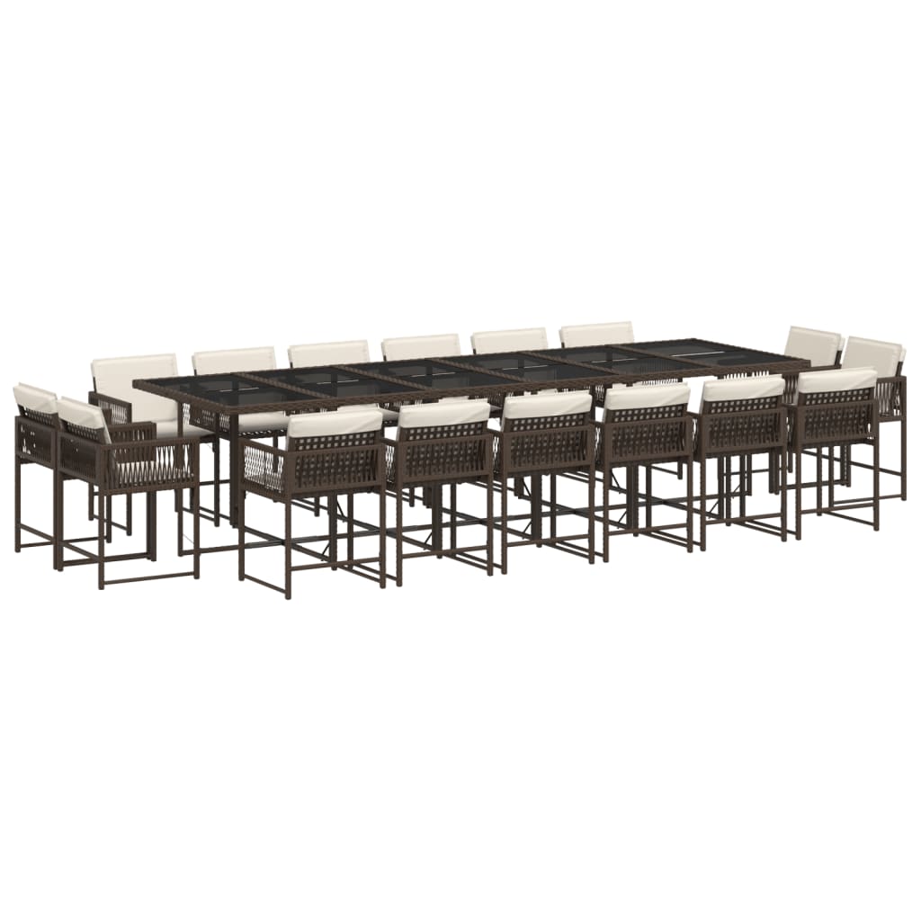 Set da Pranzo da Giardino 17 pz con Cuscini Marrone Polyrattan 3211605