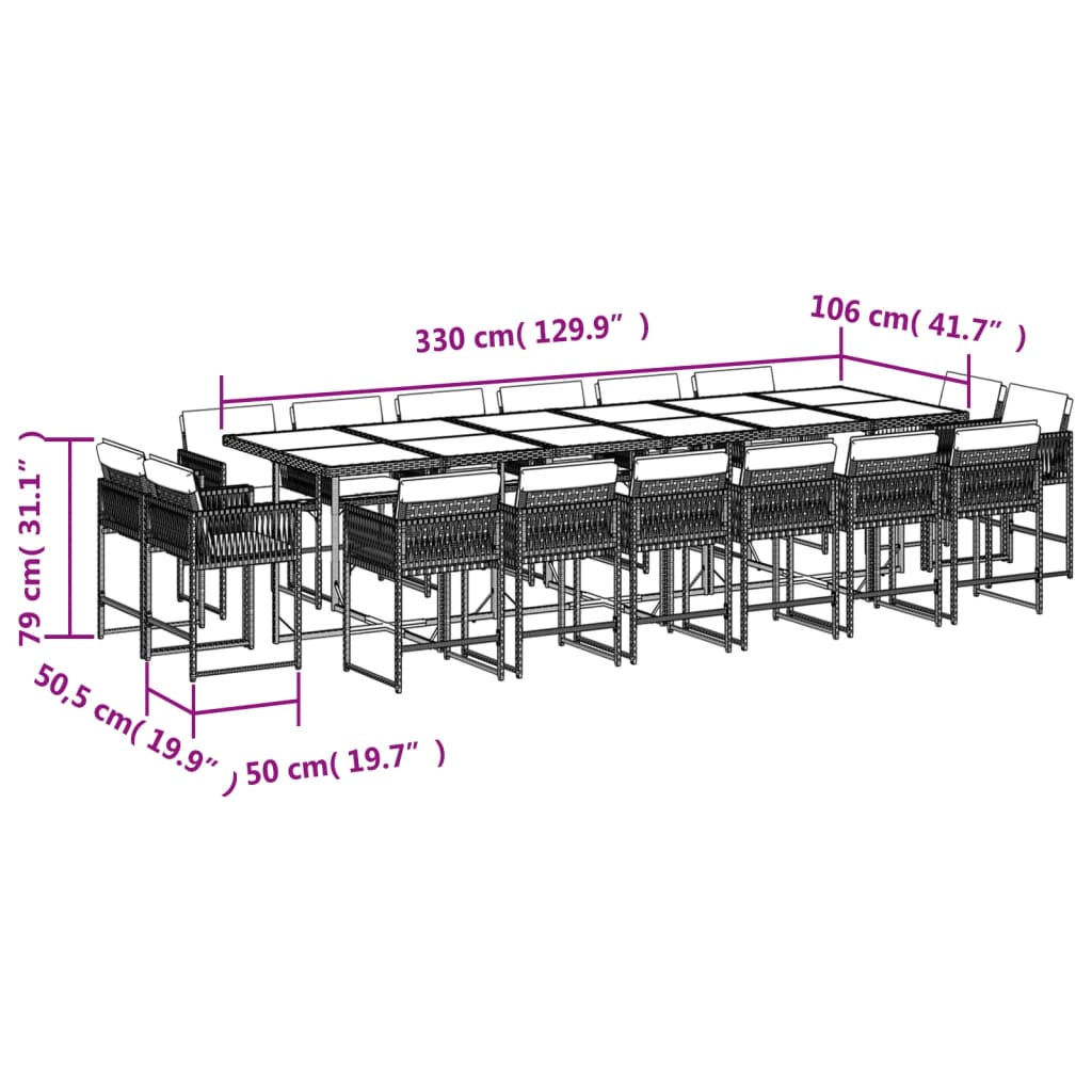 Set da Pranzo da Giardino 17 pz con Cuscini Nero in Polyrattan 3211611