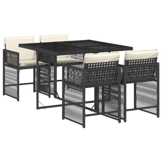 Set da Pranzo da Giardino 5 pz Nero con Cuscini in Polyrattan 3211614