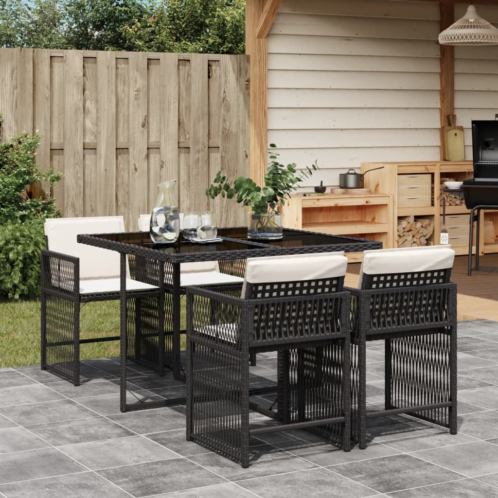 Set da Pranzo da Giardino 5 pz Nero con Cuscini in Polyrattan 3211614