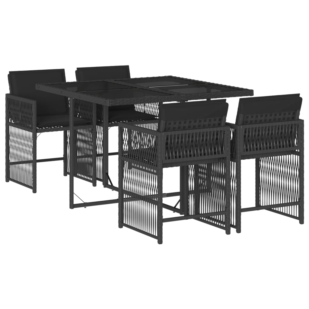 Set da Pranzo da Giardino 5 pz Nero con Cuscini in Polyrattan 3211615