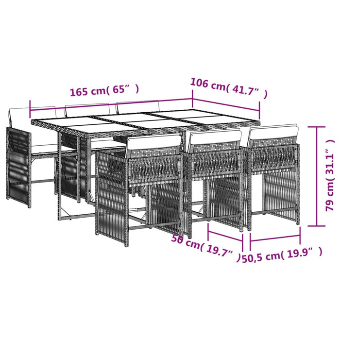 Set da Pranzo da Giardino 7 pz con Cuscini in Polyrattan Grigio 3211628