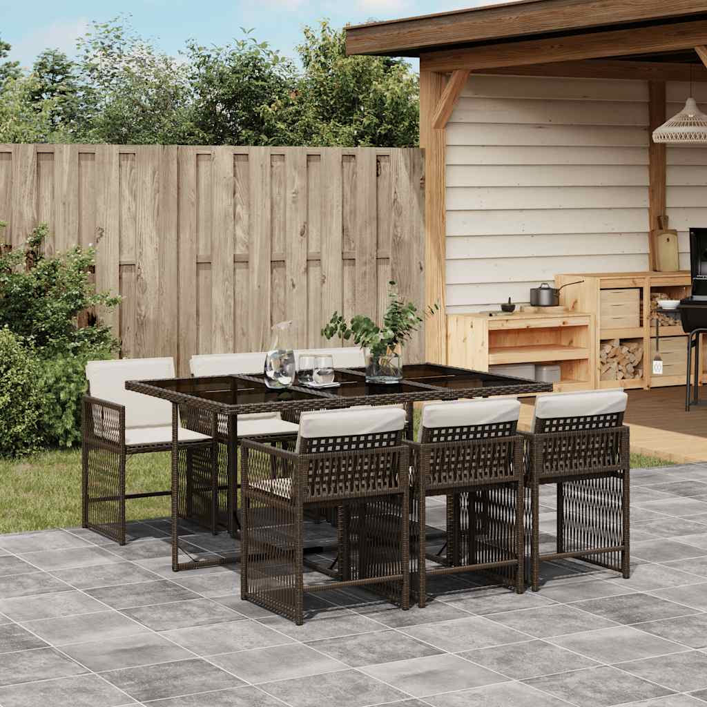 Set da Pranzo da Giardino 7pz con Cuscini in Polyrattan Marrone 3211629