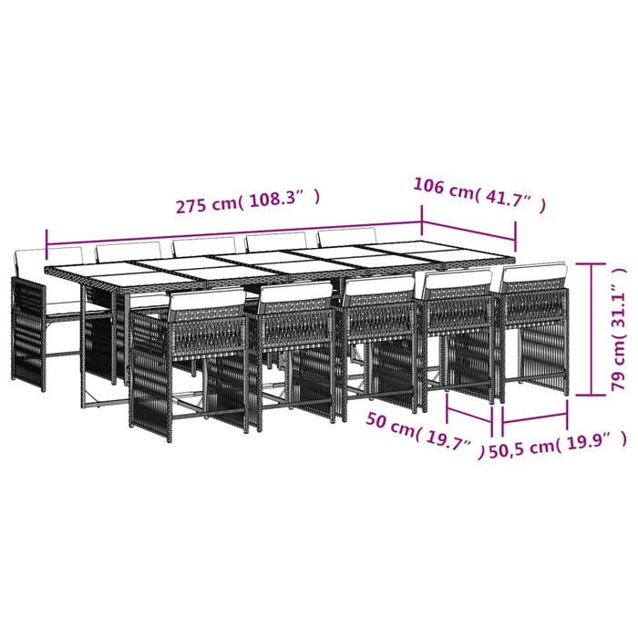 Set da Pranzo da Giardino 11pz con Cuscini in Polyrattan Grigio 3211652