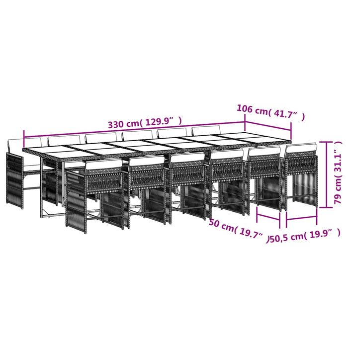 Set da Pranzo da Giardino 13pz con Cuscini Nero in Polyrattan 3211663