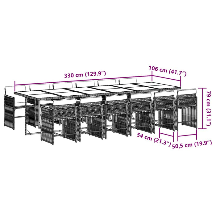 Set da Pranzo da Giardino 13pz con Cuscini Grigio in Polyrattan 3211664