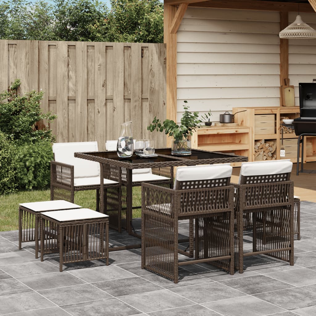 Set da Pranzo da Giardino 9pz con Cuscini Marrone in Polyrattan 3211677