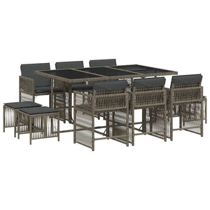 Set da Pranzo da Giardino 11pz con Cuscini in Polyrattan Grigio 3211688