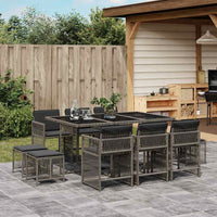 Set da Pranzo da Giardino 11pz con Cuscini in Polyrattan Grigio 3211688