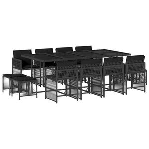 Set da Pranzo da Giardino 13pz con Cuscini Nero in Polyrattan 3211699