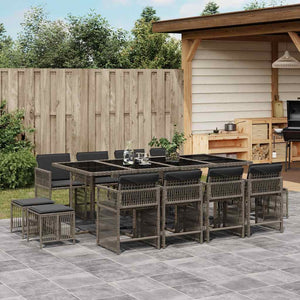 Set da Pranzo da Giardino 13pz con Cuscini Grigio in Polyrattan 3211700