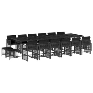 Set da Pranzo da Giardino 17 pz con Cuscini Nero in Polyrattan 3211723