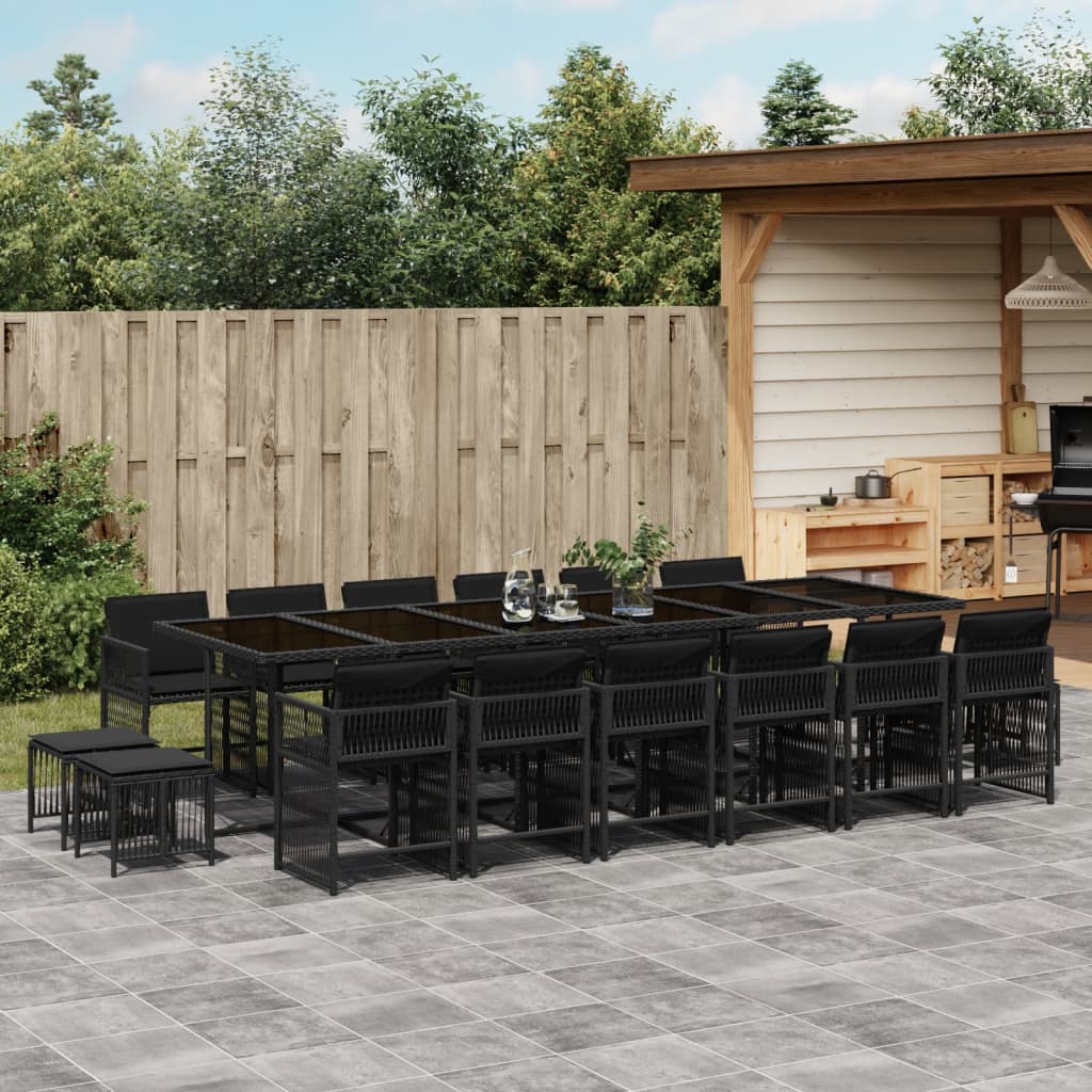 Set da Pranzo da Giardino 17 pz con Cuscini Nero in Polyrattan 3211723