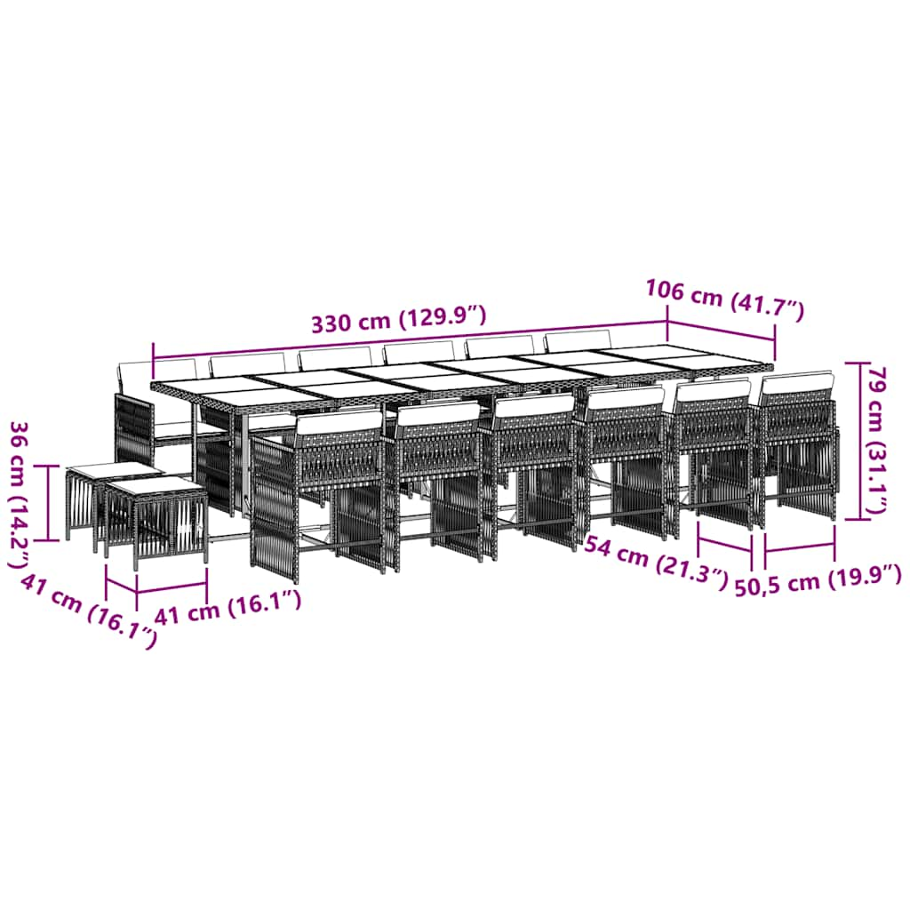 Set da Pranzo da Giardino 17 pz con Cuscini Marrone Polyrattan 3211725