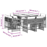 Set da Pranzo da Giardino 9 pz con Cuscini in Polyrattan Grigio 3211736