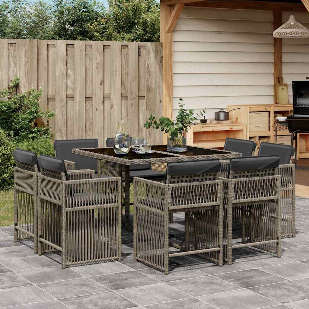 Set da Pranzo da Giardino 9 pz con Cuscini in Polyrattan Grigio 3211736