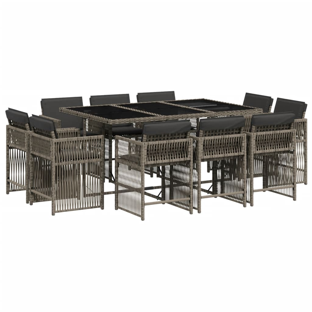 Set da Pranzo da Giardino 11pz con Cuscini in Polyrattan Grigio 3211748