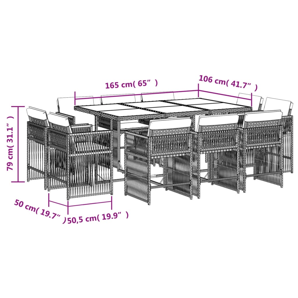 Set da Pranzo da Giardino 11pz con Cuscini in Polyrattan Grigio 3211748