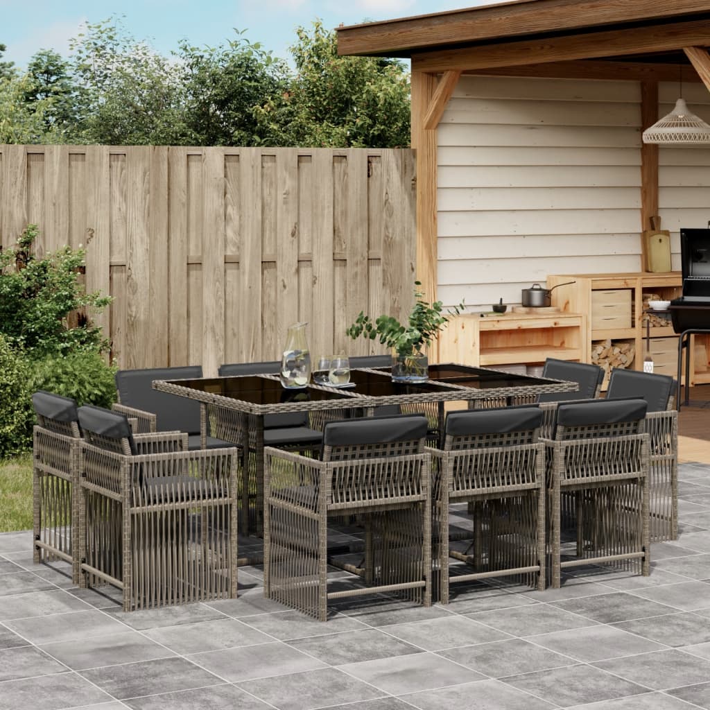 Set da Pranzo da Giardino 11pz con Cuscini in Polyrattan Grigio 3211748