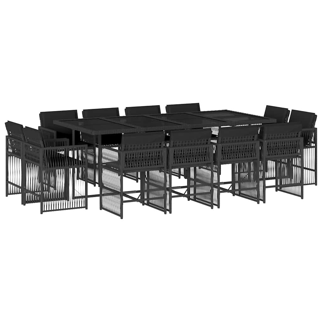 Set da Pranzo da Giardino 13pz con Cuscini Nero in Polyrattan 3211759