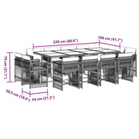 Set da Pranzo da Giardino 13pz con Cuscini Nero in Polyrattan 3211759