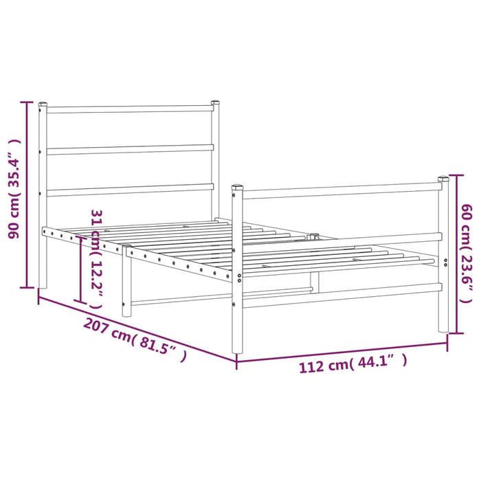 Giroletto con Testiera e Pediera Metallo Nero 107x203 cm 355379