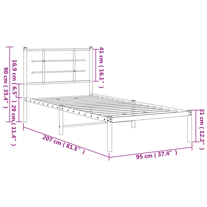 Giroletto con Testiera in Metallo Nero 90x200 cm 355554