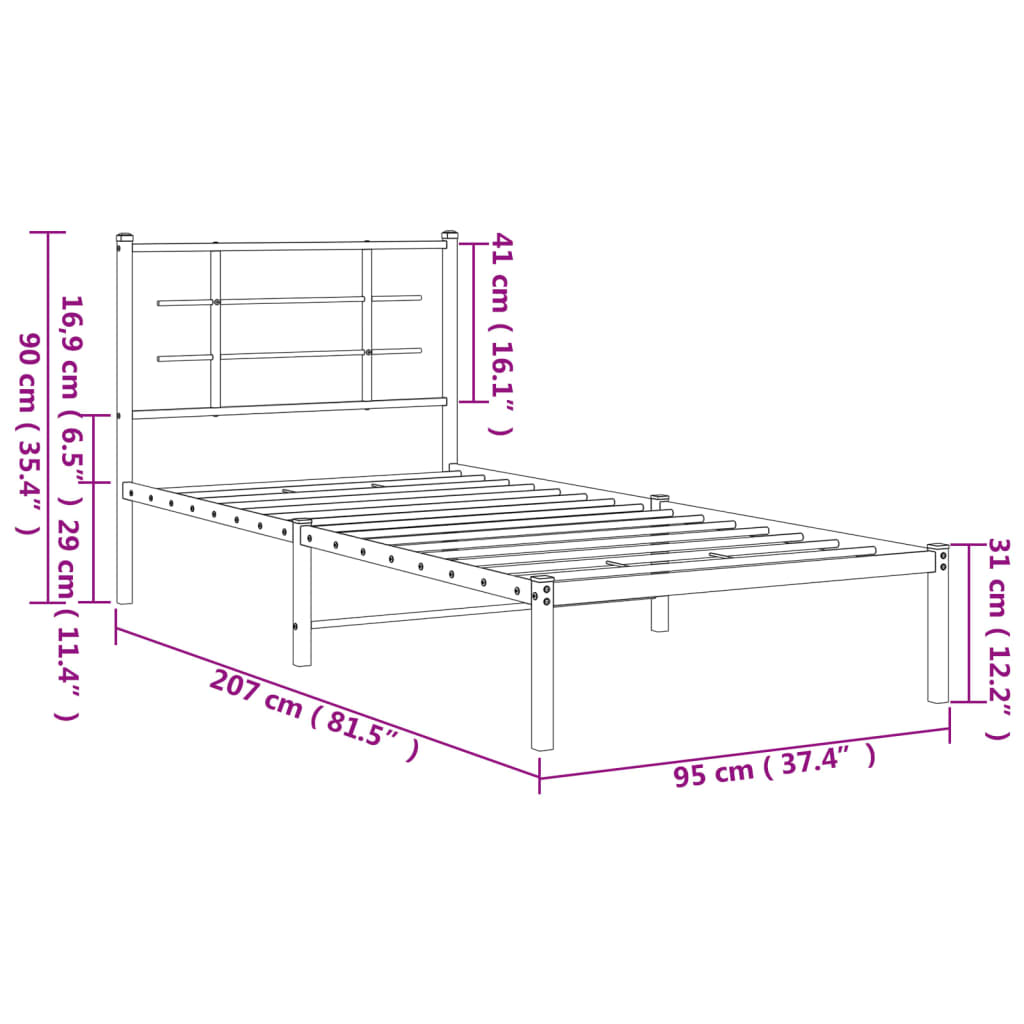 Giroletto con Testiera Metallo Bianco 90x200 cm 355603