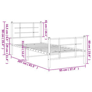 Giroletto con Testiera e Pediera Metallo Bianco 90x200 cm 355621