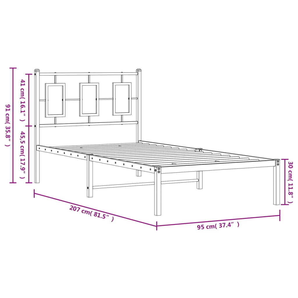 Giroletto con Testiera Metallo Bianco 90x200 cm 374283