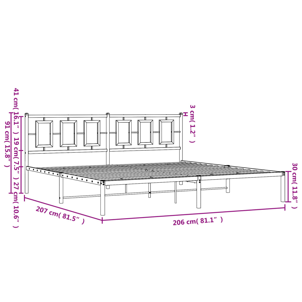 Giroletto con Testiera Metallo Bianco 200x200 cm 374297