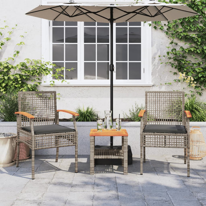 Sedie da Giardino con Cuscini 2pz Grigie in Polyrattan e Acacia 366248